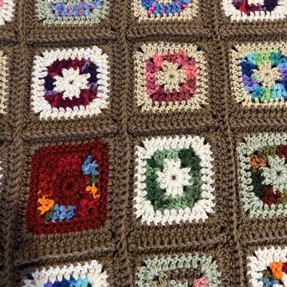 VTG Handcrafted Crochet Granny Square Afghan Blanket Throw 41 X 58 colorful - Picture 4 of 7